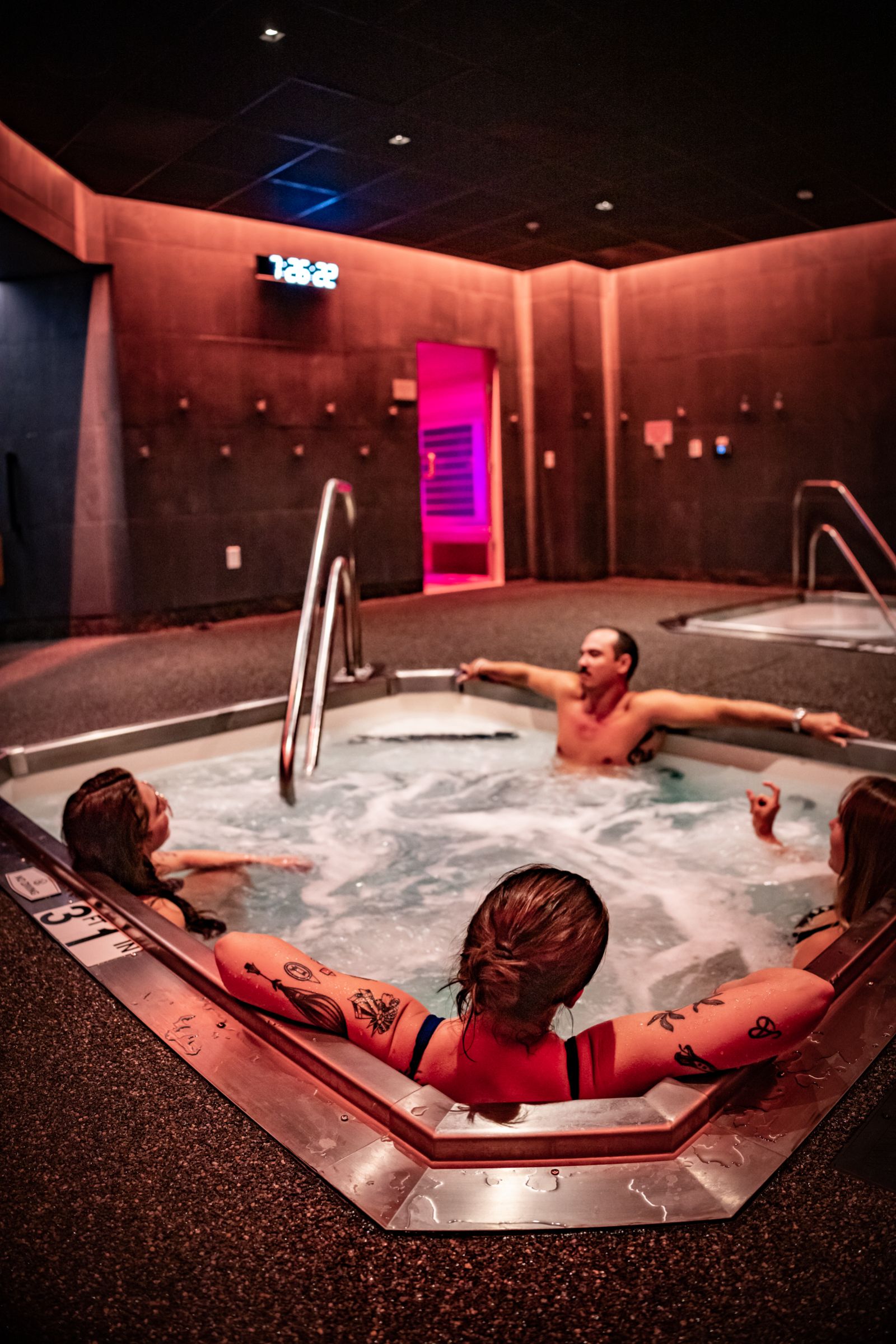 Group hot tub hydrotherapy session at Cellevate wellness spa — wellness brand campaign content by Murrieta Media