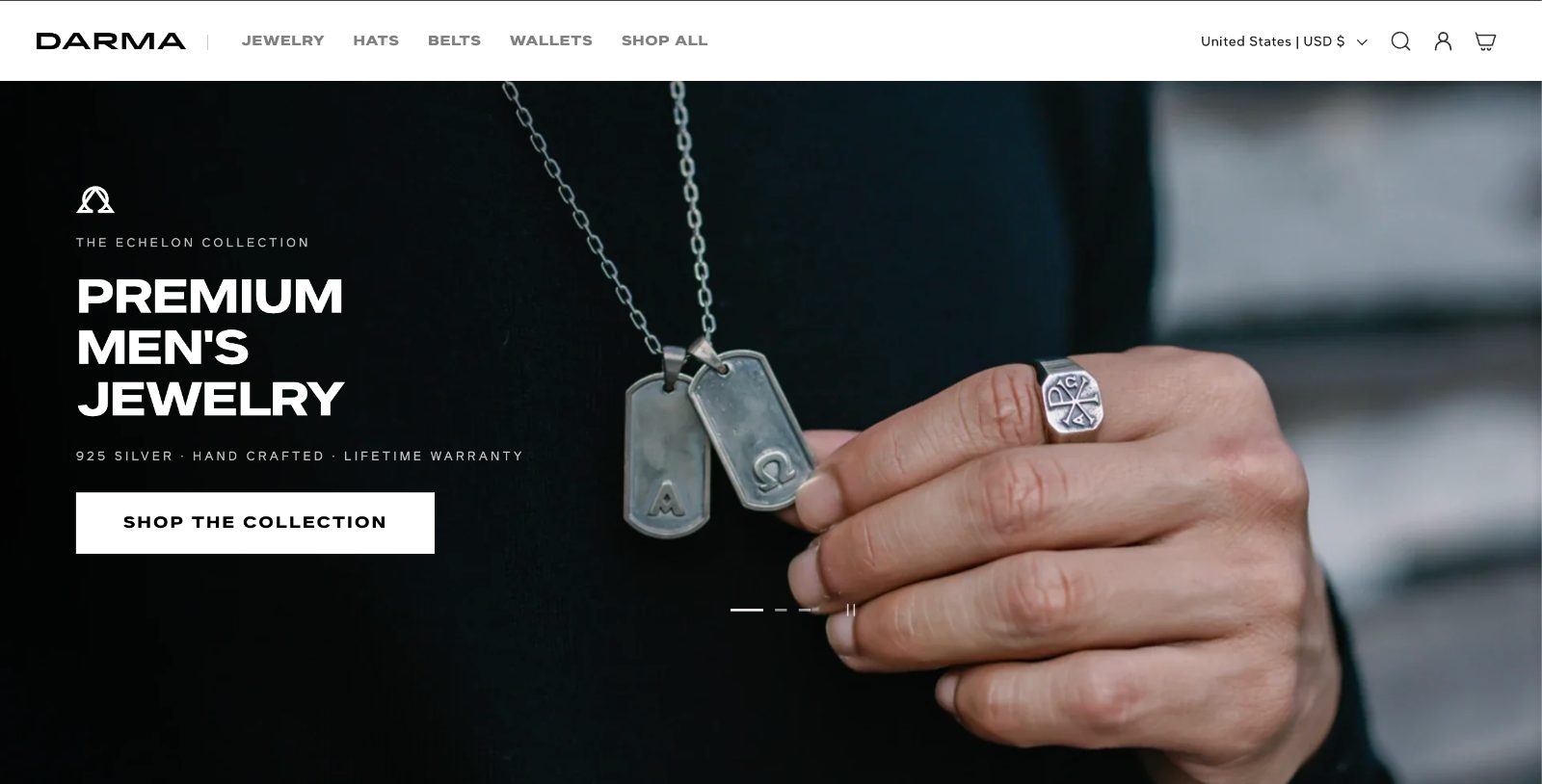 Darma premium men's jewelry website homepage — The Echelon Collection, 925 silver handcrafted jewelry — custom website designed by Murrieta Media