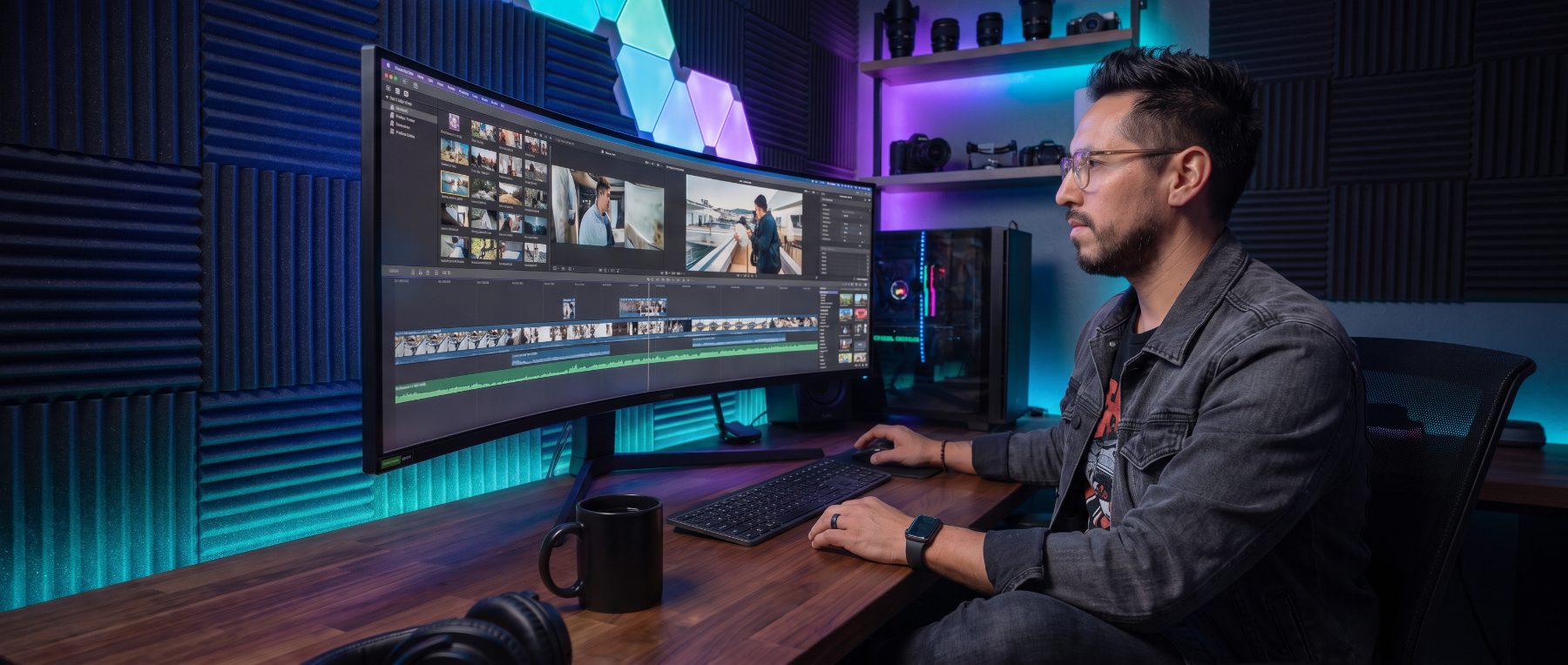 Murrieta Media video editor color grading a client commercial in the in-house editing studio in Murrieta, California — video production and post-production for Temecula and Southern California brands